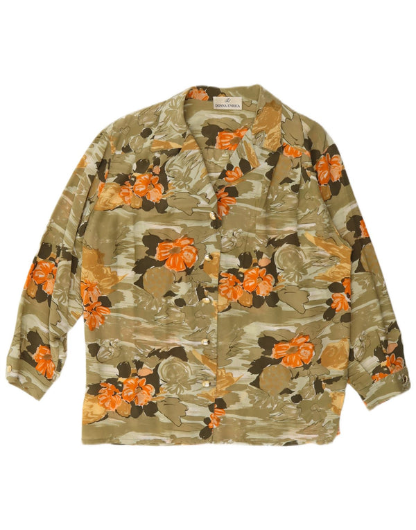 Donna Enrica Womens Shirt Blouse UK 14 Large Khaki Floral