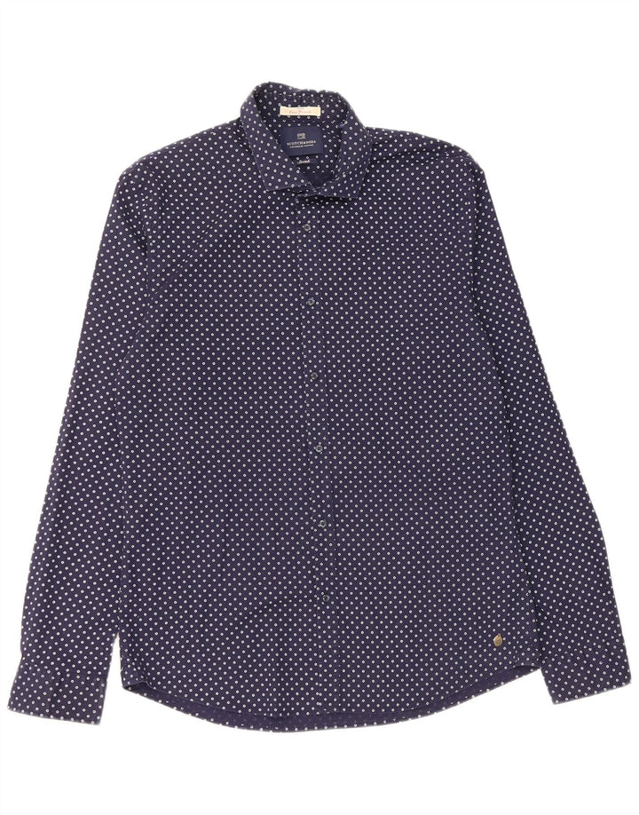 Scotch & Soda Mens Shirt XL Navy Blue Spotted Cotton