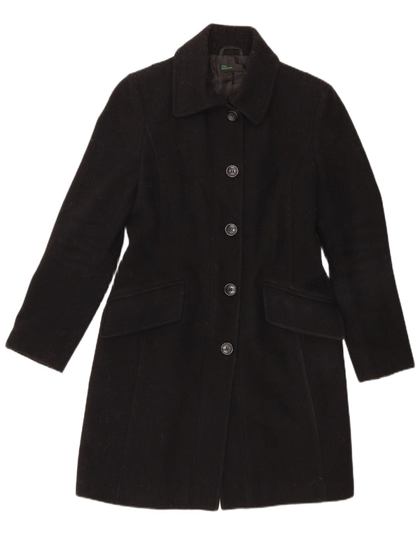 Benetton Womens Overcoat UK 10 Small Black Wool