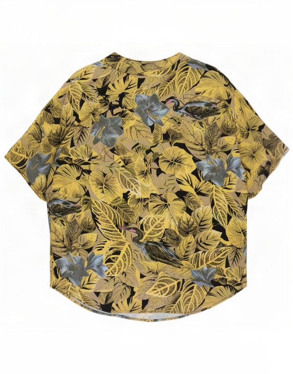 Vintage Womens Short Sleeve Shirt Blouse UK 20 2XL Yellow Floral