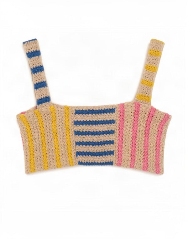 Zara Womens Sleeveless Knit Crop Top UK 10 Small Multicoloured Striped