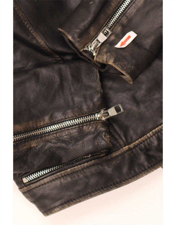 Conbipel Womens Crop Leather Biker Jacket IT 40 Small Black
