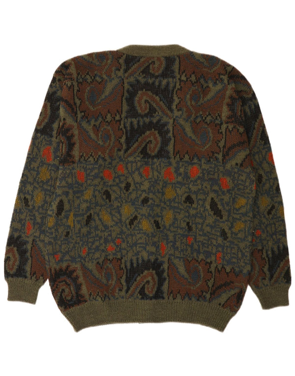 gio ferrari Mens Cardigan Sweater IT 52 Large Green Paisley Wool