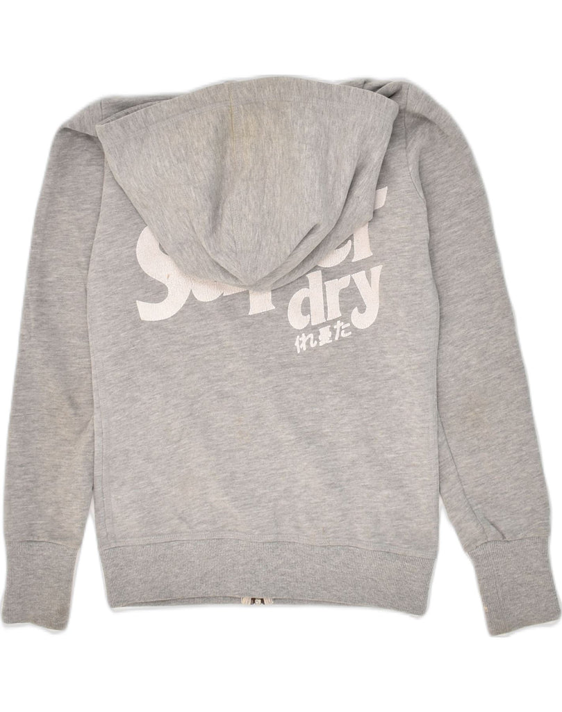 SUPERDRY Womens Graphic Zip Hoodie Sweater UK 6 XS Grey Cotton | Vintage Superdry | Thrift | Second-Hand Superdry | Used Clothing | Messina Hembry 