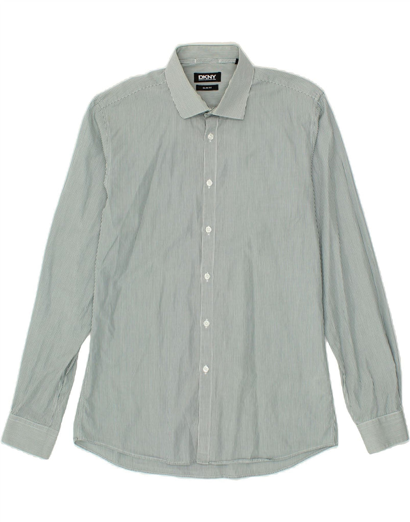 DKNY Mens Slim Fit Shirt Large Green Pinstripe Cotton Vintage Dkny and Second-Hand Dkny from Messina Hembry 