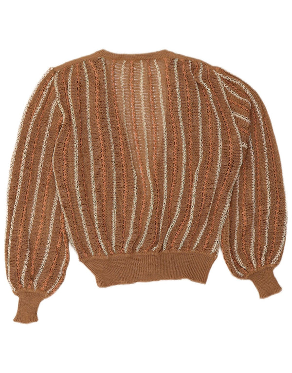 Vintage Womens Cardigan Sweater UK 16 Large Brown Striped