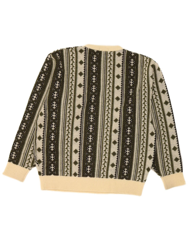 Vintage Mens Crew Neck Jumper Sweater Large Green Fair Isle