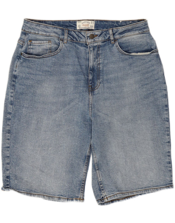 Fat Face Womens High Waist Bermuda Denim Shorts UK 16 Large W32 Blue