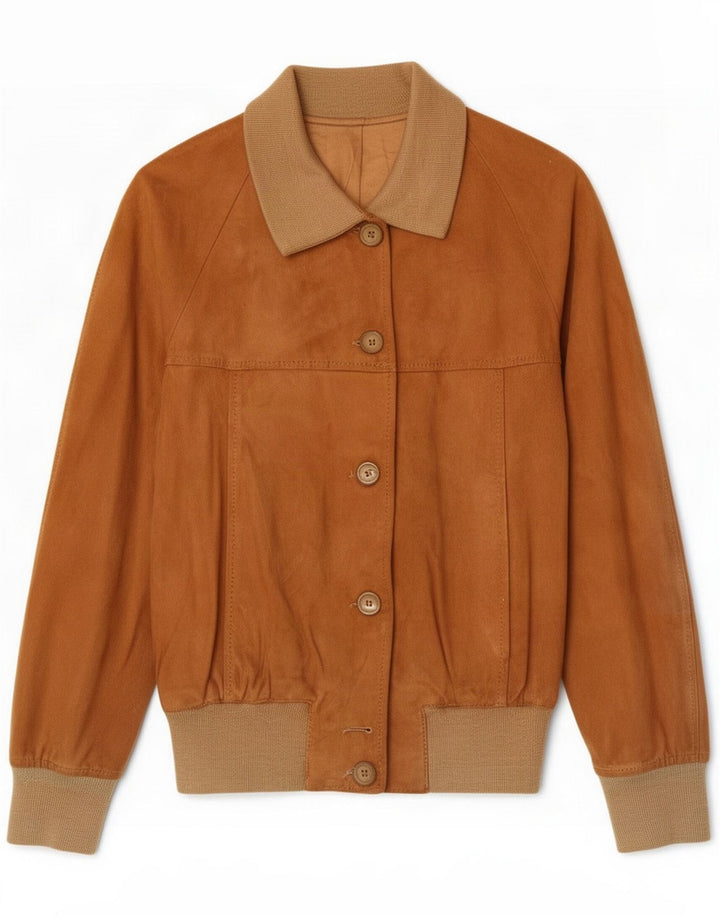 Vintage Womens Suede Bomber Jacket UK 10 Small Brown Colourblock