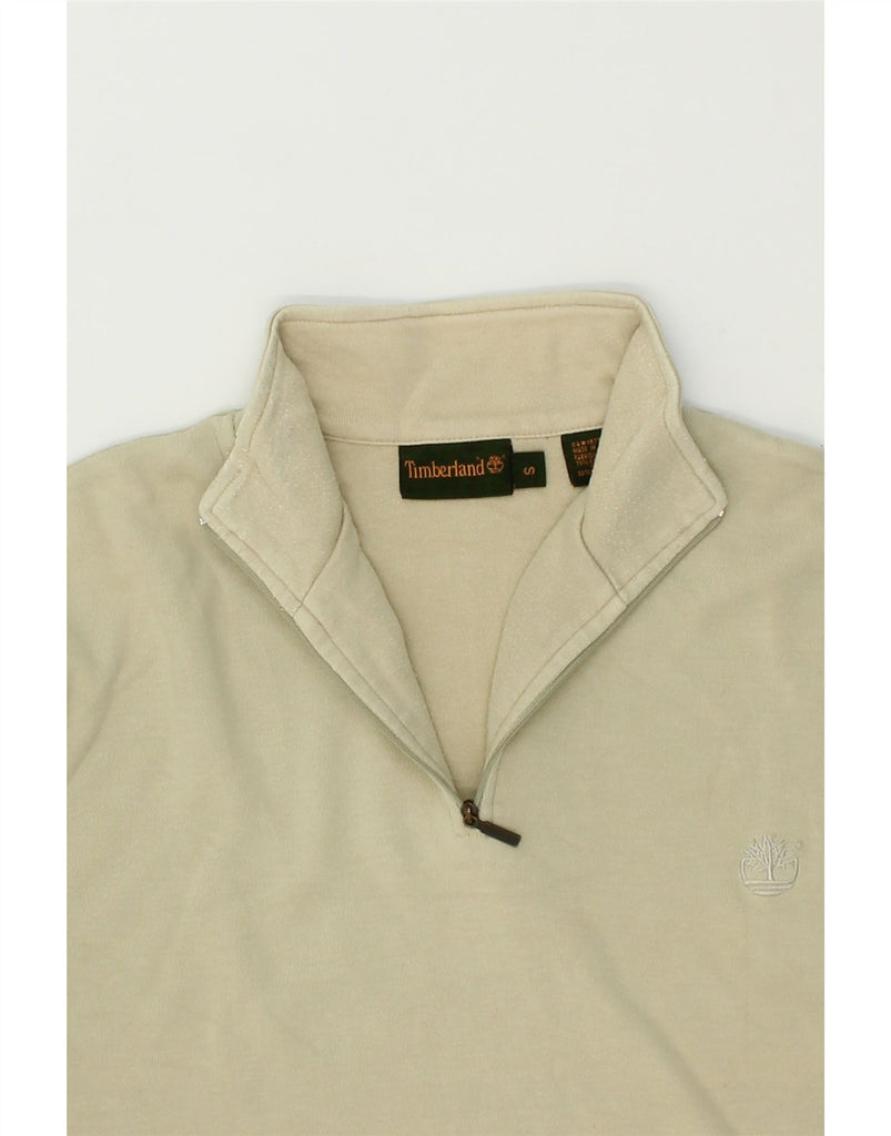 TIMBERLAND Mens Zip Neck Sweatshirt Jumper Small Beige Cotton Vintage Timberland and Second-Hand Timberland from Messina Hembry 