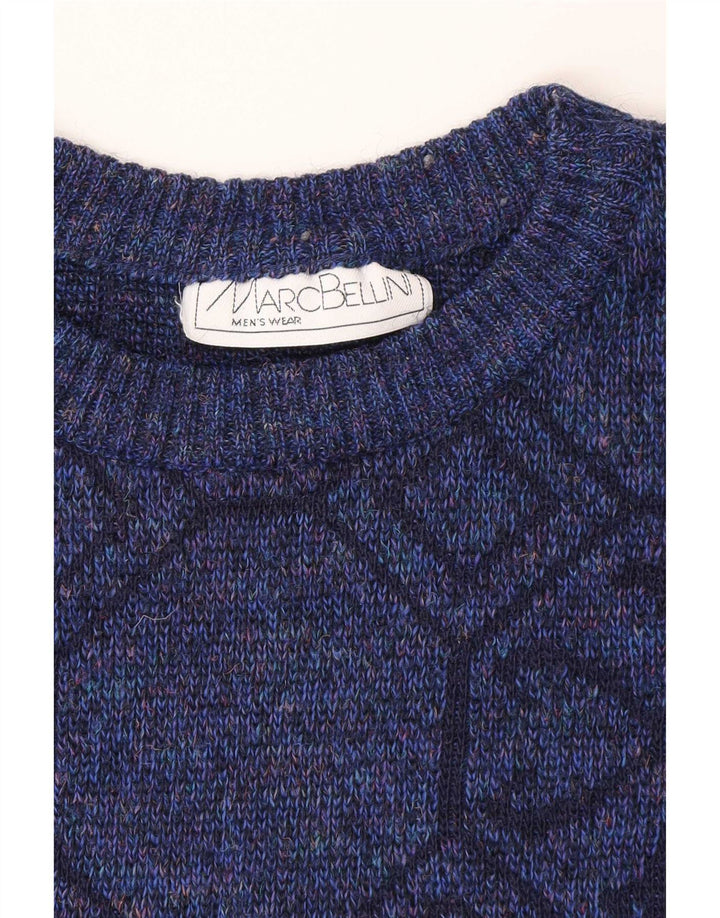Vintage Mens Crew Neck Jumper Sweater XL Blue Geometric