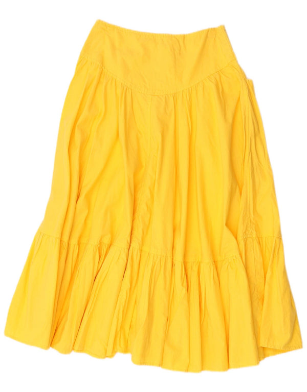 Benetton Womens High Waist Tiered Skirt IT 40 Small W26 Yellow Cotton