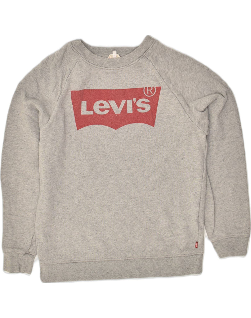 LEVI'S Womens Oversized Graphic Sweatshirt Jumper UK 2 2XS Grey Cotton | Vintage Levi's | Thrift | Second-Hand Levi's | Used Clothing | Messina Hembry 