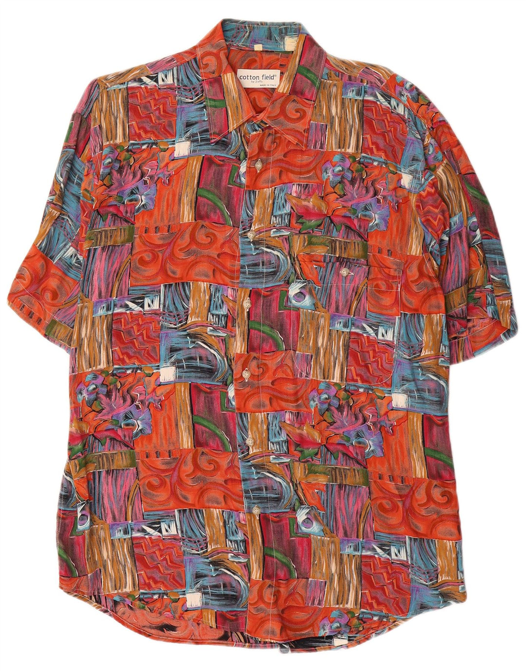 Vintage Mens Short Sleeve Shirt Medium Red Patchwork