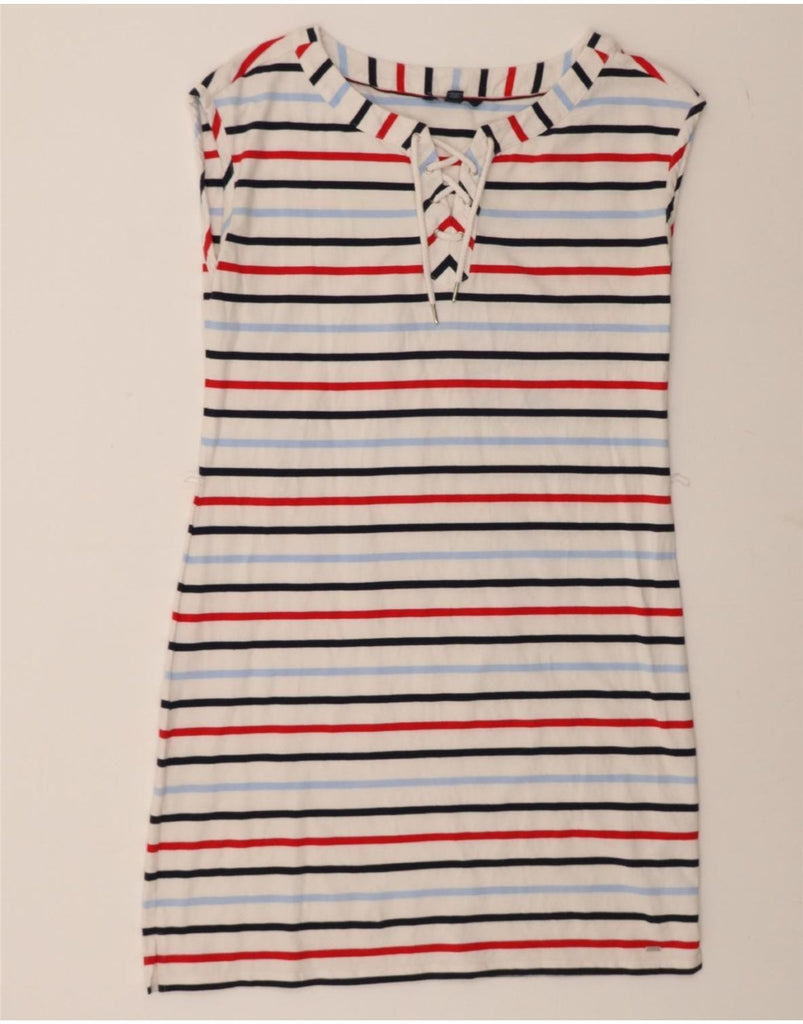 TOMMY HILFIGER Womens T-Shirt Dress UK 14 Medium Multicoloured Striped Vintage Tommy Hilfiger and Second-Hand Tommy Hilfiger from Messina Hembry 