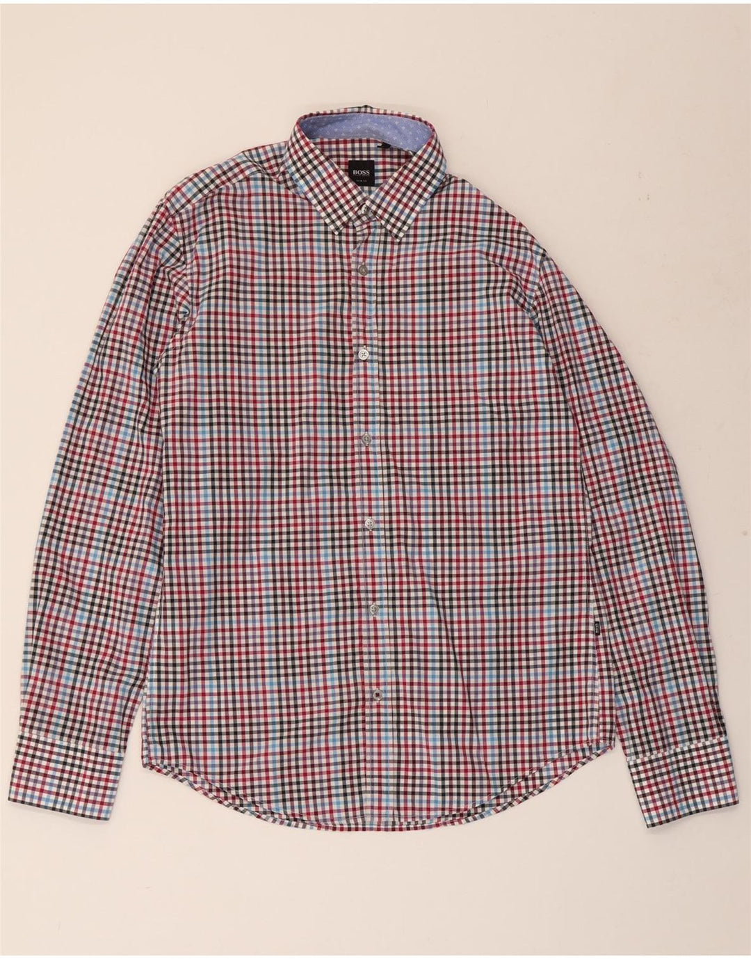 HUGO BOSS Mens Slim Fit Shirt Medium Multicoloured Gingham Cotton