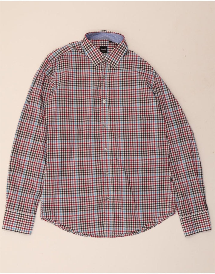 HUGO BOSS Mens Slim Fit Shirt Medium Multicoloured Gingham Cotton