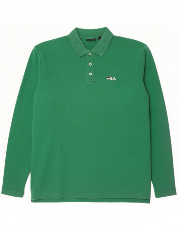Fila Mens Long Sleeve Polo Shirt XL Green Cotton