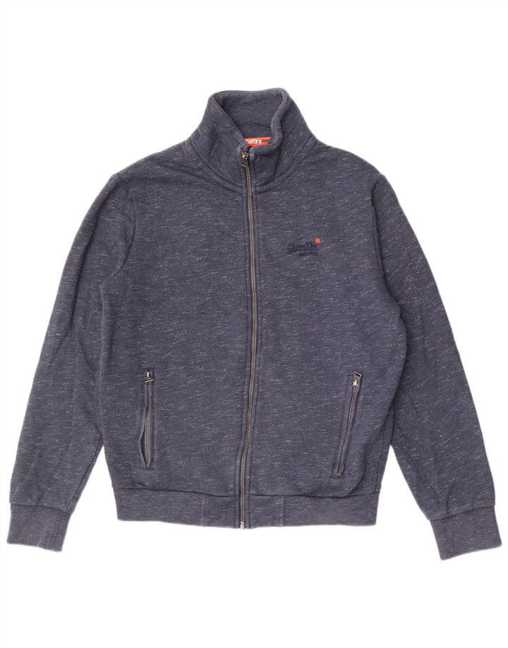 Superdry Mens Tracksuit Top Jacket Large Navy Blue Flecked Cotton