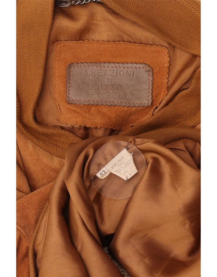 Lusso Mens Suede Bomber Jacket IT 52 XL Brown Leather