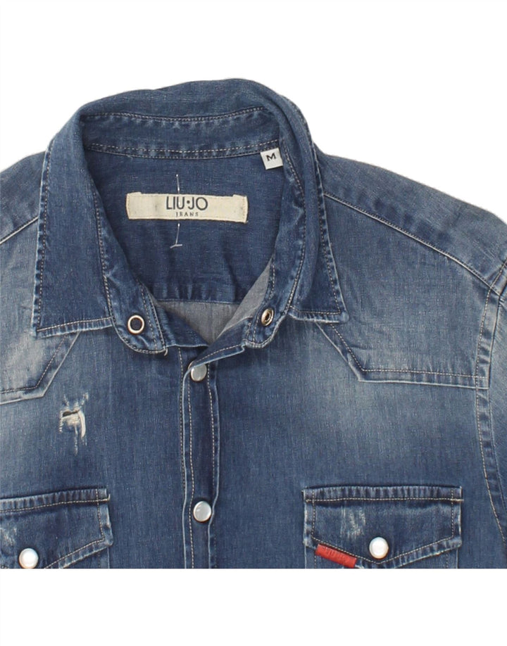 LIU JO Mens Distressed Denim Shirt Medium Blue Cotton Vintage Liu Jo and Second-Hand Liu Jo from Messina Hembry 