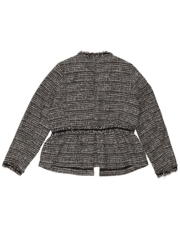 Zara Womens Oversized Open Blazer Jacket UK 6 XS Black Striped Polyester