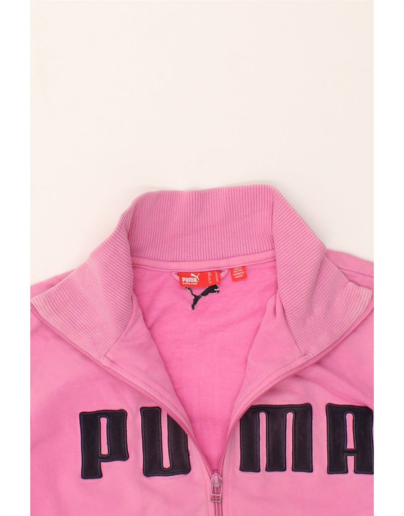 PUMA Womens Graphic Tracksuit Top Jacket UK 14 Medium Pink Cotton | Vintage Puma | Thrift | Second-Hand Puma | Used Clothing | Messina Hembry 