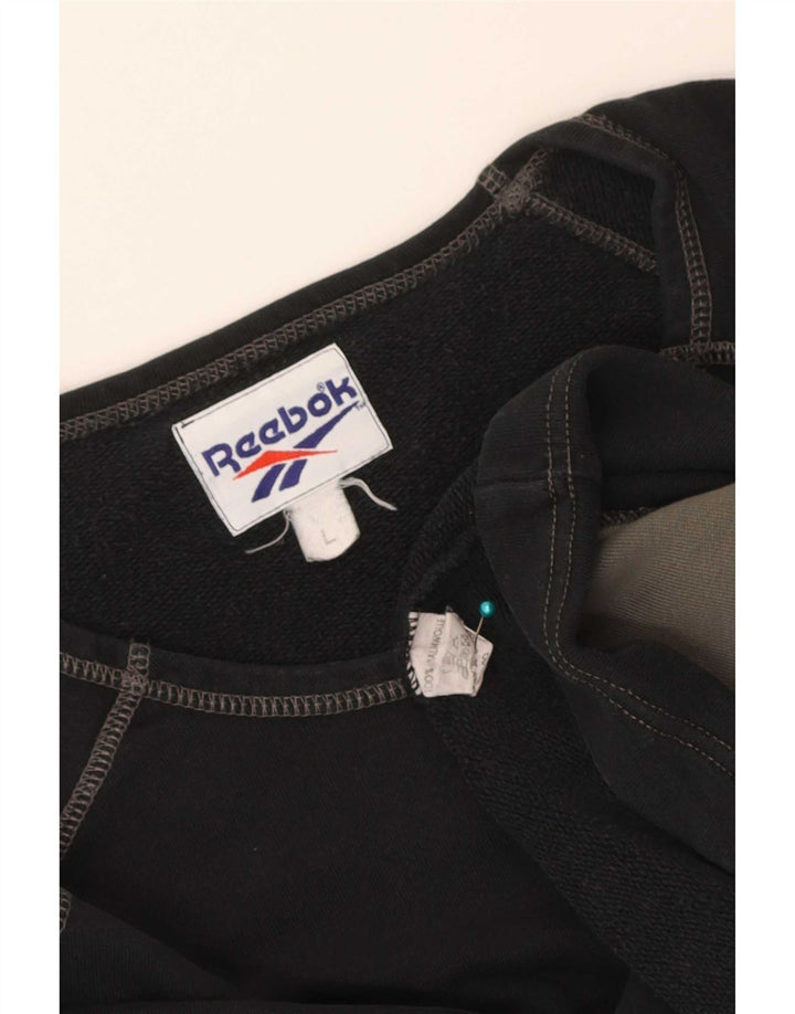 Reebok Mens Graphic Sweatshirt Jumper Large Black Colourblock Cotton