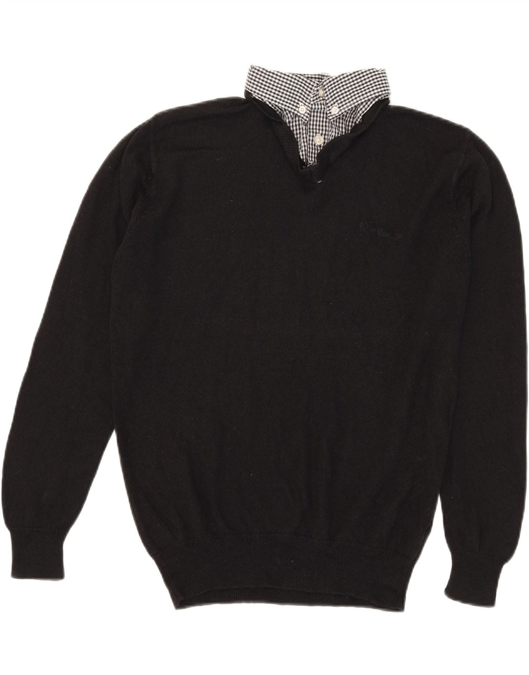 Pierre Cardin Mens V-Neck Jumper Sweater Medium Black Check Acrylic