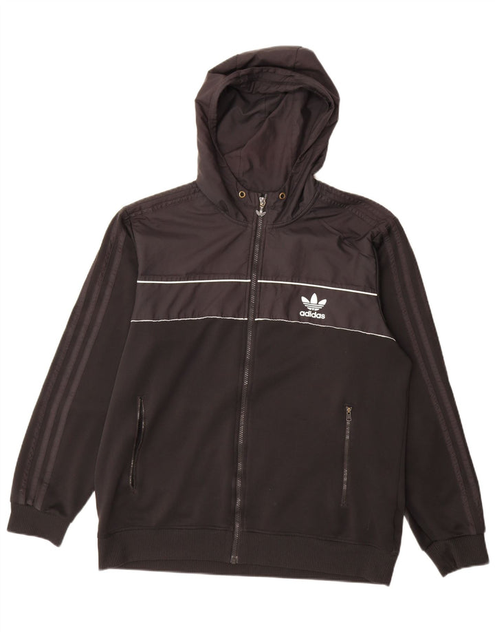 Adidas Mens Zip Hoodie Sweater Large Black Polyester