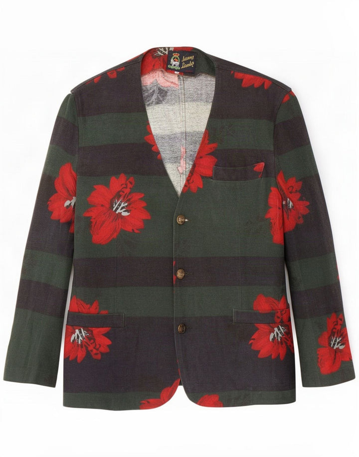 Johnny Lambs Mens 3 Button Blazer Jacket IT 46 Small Navy Blue Floral
