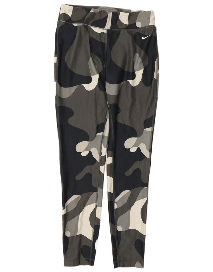 Nike Womens Dri Fit Leggings UK 14 Large  Grey Camouflage Polyester