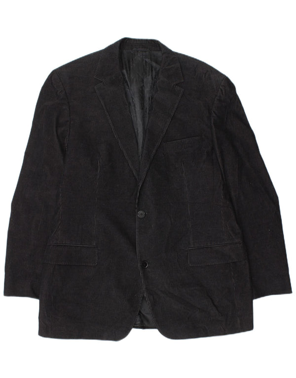 Hugo Boss Mens 2 Button Corduroy Blazer Jacket EU 54 2XL Black Cotton