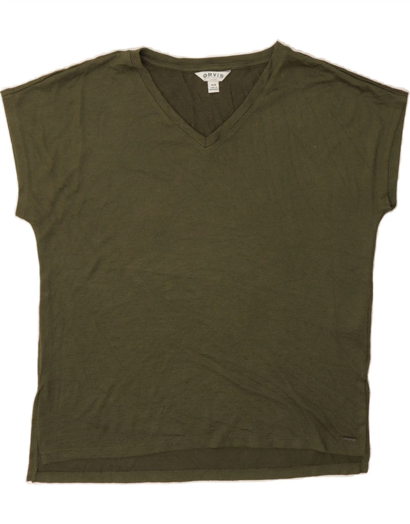 ORVIS Womens T-Shirt Top UK 14 Medium Khaki Polyester Vintage Orvis and Second-Hand Orvis from Messina Hembry 