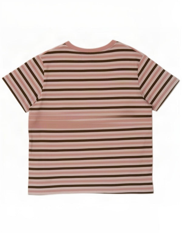 Marks & Spencer Womens T-Shirt Top UK 14 Large Pink Striped Cotton