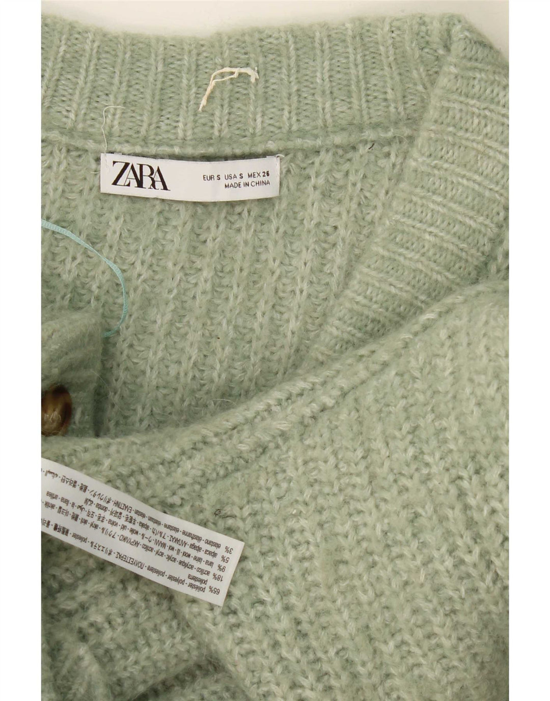 Zara Womens Oversized Cardigan Sweater UK 10 Small Green Flecked Polyester