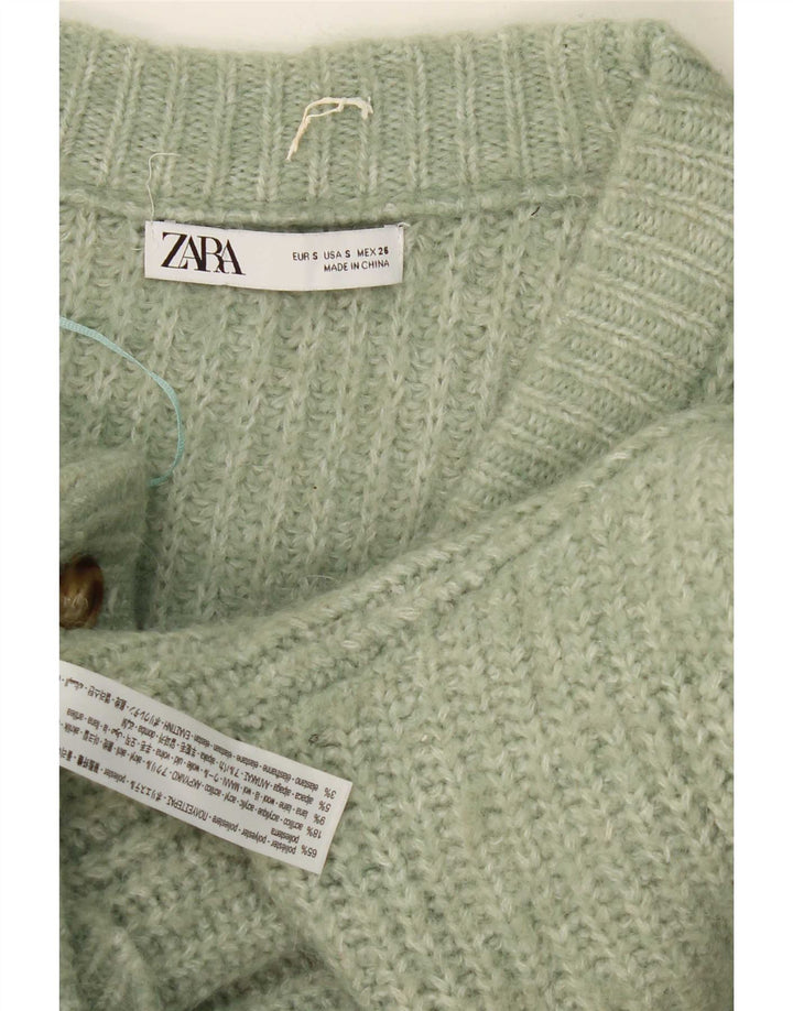 Zara Womens Oversized Cardigan Sweater UK 10 Small Green Flecked Polyester