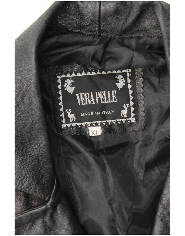 VINTAGE Womens Leather Coat UK 18 XL Black Leather