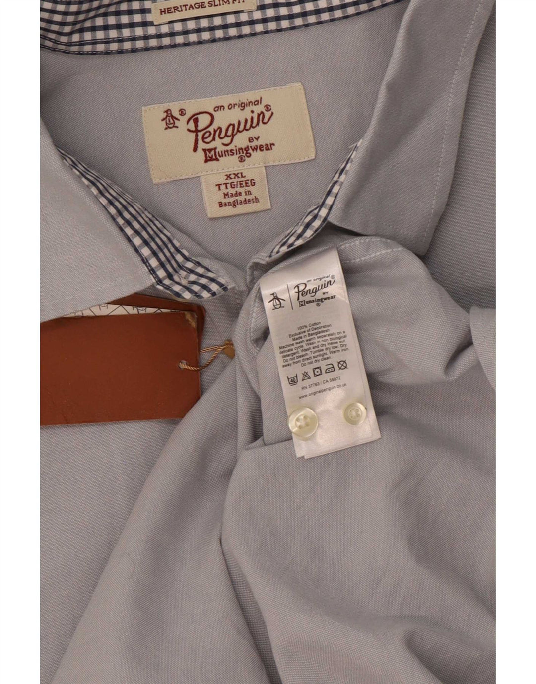 Penguin Mens Heritage Slim Fit Shirt 2XL Blue Cotton