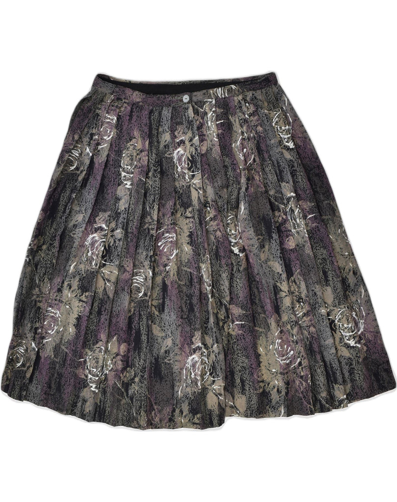 VINTAGE Womens Flared Skirt W32 Large Grey Floral Viscose | Vintage Vintage | Thrift | Second-Hand Vintage | Used Clothing | Messina Hembry 