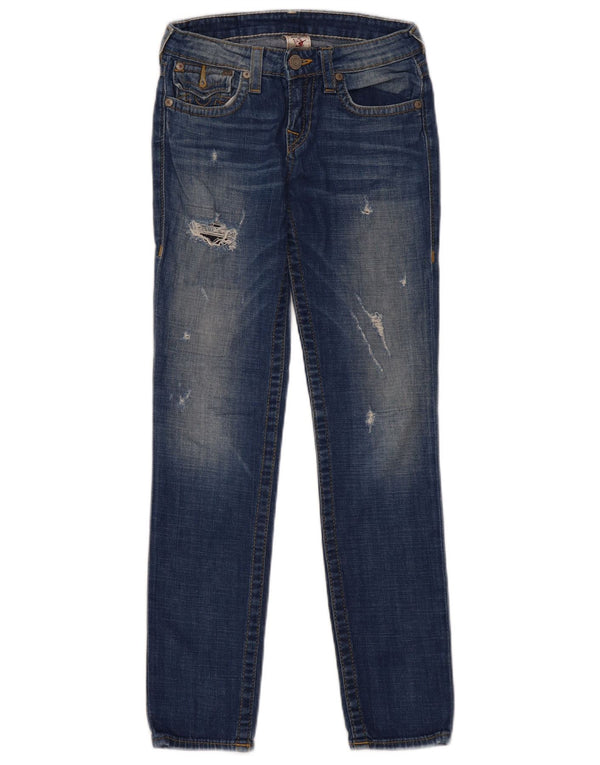 True Religion Girls Distressed Slim Jeans 13-14 Years W26 L29 Blue Cotton