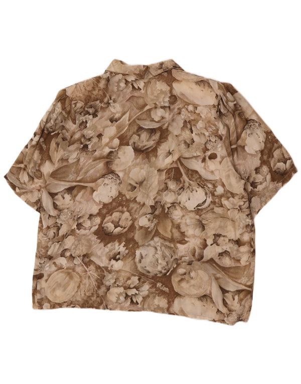 Vintage Womens Short Sleeve Shirt UK 18 XL Brown Floral