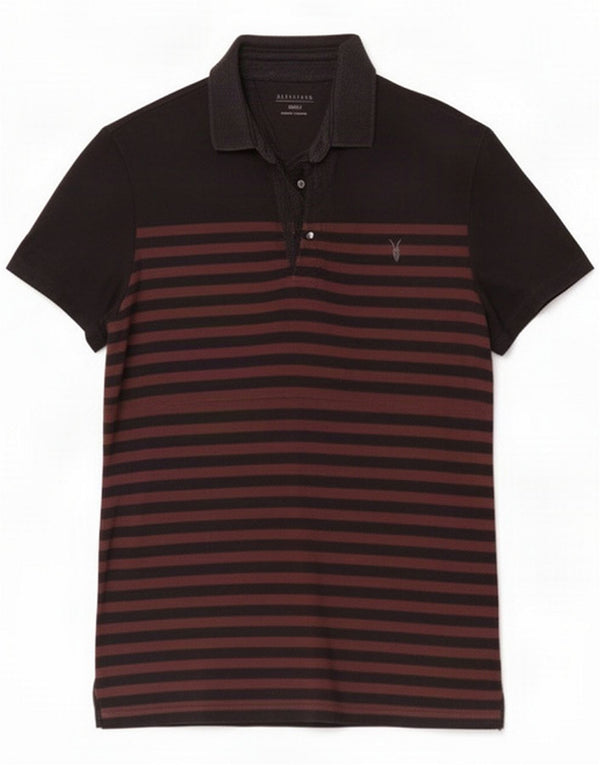 All Saints Mens Polo Shirt Small Black Striped Cotton
