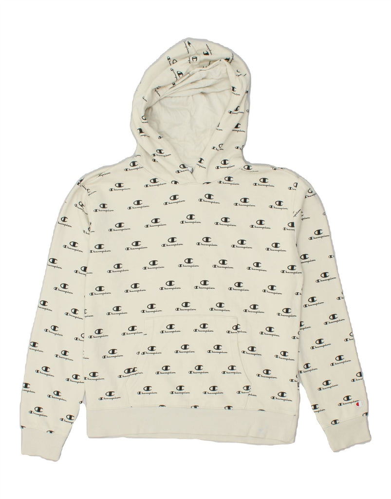 CHAMPION Boys Graphic Hoodie Jumper 13-14 Years XL  Off White Spotted | Vintage Champion | Thrift | Second-Hand Champion | Used Clothing | Messina Hembry 