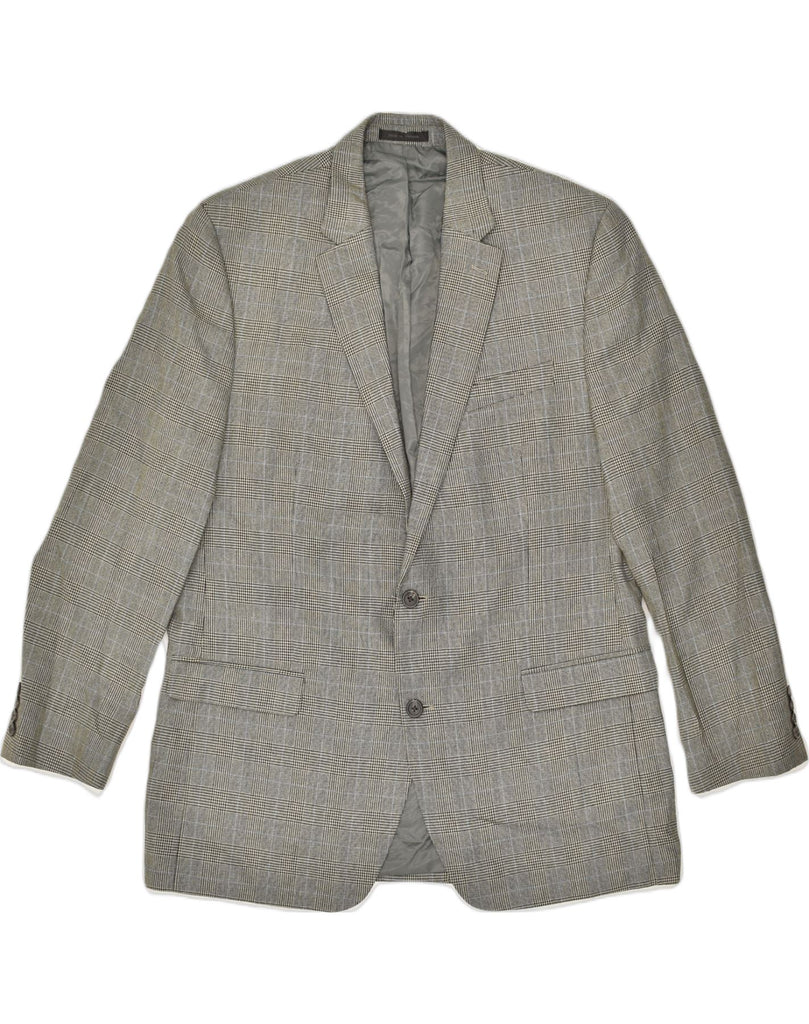 CHAPS Mens 2 Button Blazer Jacket UK 46 3XL Grey Check Polyester | Vintage Chaps | Thrift | Second-Hand Chaps | Used Clothing | Messina Hembry 