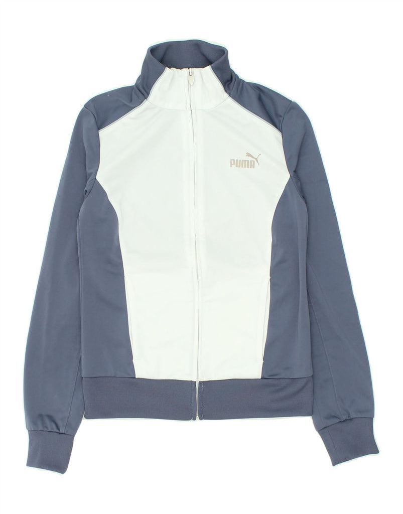 PUMA Girls Tracksuit Top Jacket 7-8 Years Navy Blue Colourblock | Vintage Puma | Thrift | Second-Hand Puma | Used Clothing | Messina Hembry 