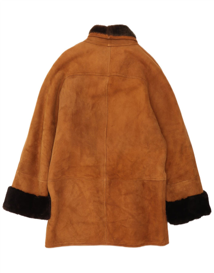Vintage Mens Loose Fit Shearling Jacket IT 46 Small Brown Leather