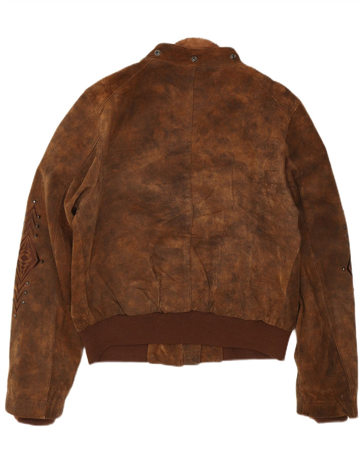 Conbipel Womens Suede Bomber Jacket IT 46 Large Beige Geometric Leather