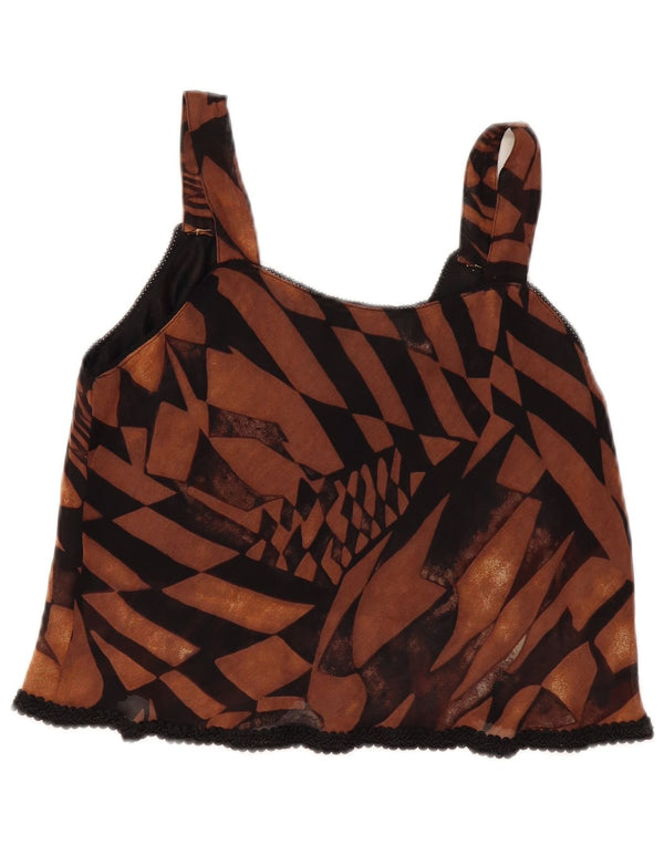 Vintage Womens Crop Cami Top UK 12 Medium Brown Geometric