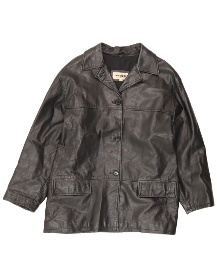 Conbipel Womens Loose Fit Leather Jacket IT 46 Large Black Leather